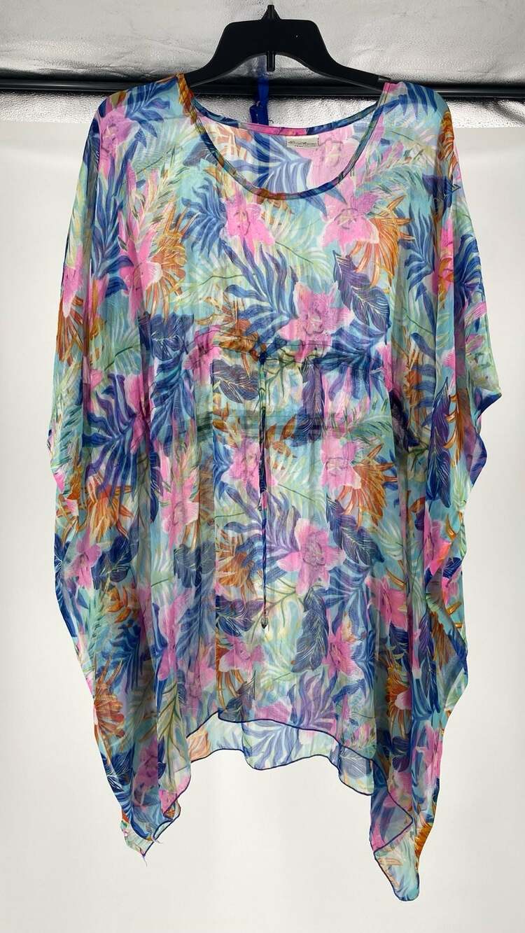 Sunflower Style CHT-108 Tropical Floral Sheer Drawstring Swim Cover-Up Kaftan